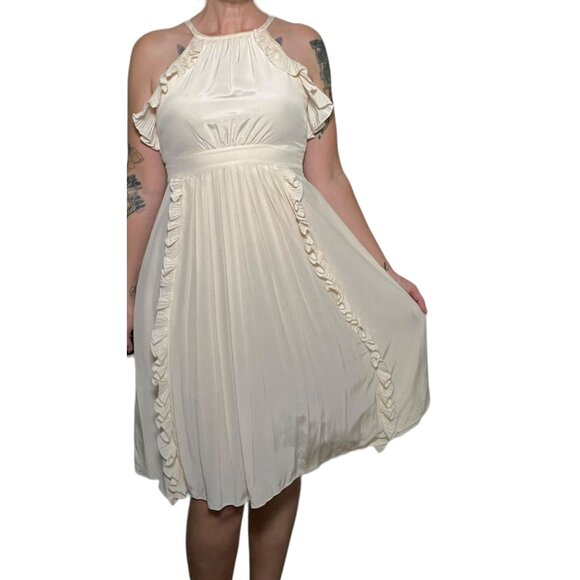 Tibi New York Ruffled Crepe de Chine Silk Halter Midi Dress Ivory White Size 10 - Picture 2 of 15